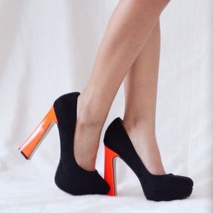 Machi Candles Black & Neon Orange Platform Heels